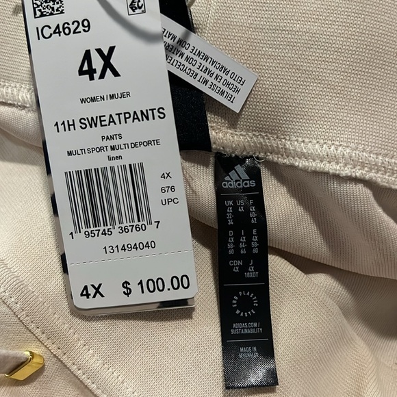 Adidas 11 Honore Sweatpants Women’s Crop Barrel Joggers Pants Cream NWT Size 4X - Picture 9 of 9